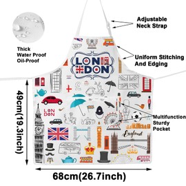 MYSOMY London Apron With Pockets London Cooking Apron London City Bridge Big Ben Apron London Kitchen Gifts (London ap)