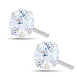 Adelina Style S925 Silver Earrings, Popular Round Jewel, Cubic Zirconia, Crystal, Hypoallergenic, 4 Prong Stud Earrings, Simple, Men's Second Earrings, Sterling Silver, Cubic Zirconia