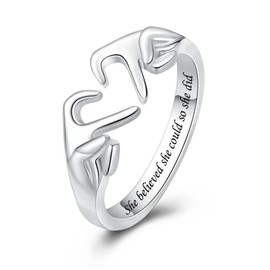 925 Sterling Silver Heart Claddagh Rings for Women Teen Girls, She Believed She Could So She Did Adjustable Ring Love Heart Jewelry Rings for Mothers Day Valentines Holiday Gifts, Sterling Silver, No