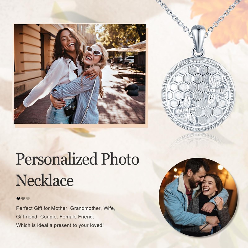 MICYUMI Women's Photo Locket Necklace 925 Sterling Silver Bee Pattern