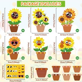 Qyeahkj 36 Set Spring Summer Sunflower Crafts Kit Make Your Own Sunflower Stickers Bulk DIY Paper Arts and Crafts Cartoon Face Fall Floral Gifts Decoration Home Classroom School Activity Game Supplies