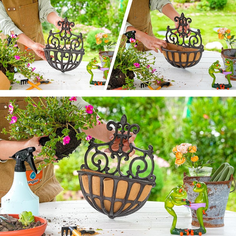 Sungmor 2PC Small Cast Iron Baskets, Heavy-Duty Wall Hanging Hollow