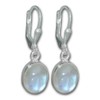 I-be, Rainbow Moonstone Gemstone Earrings Oval 925 Silver, Length 3