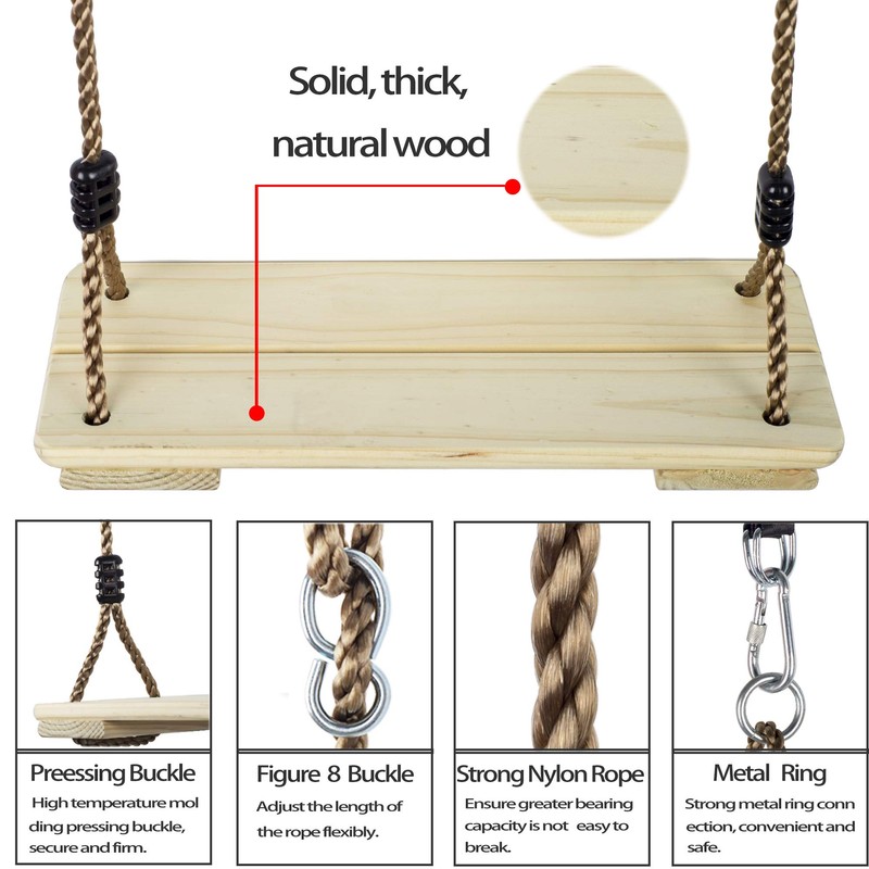 NOSTIFY Wooden Swing Seat, Nostalgic Outdoor Wood Swing for Kids