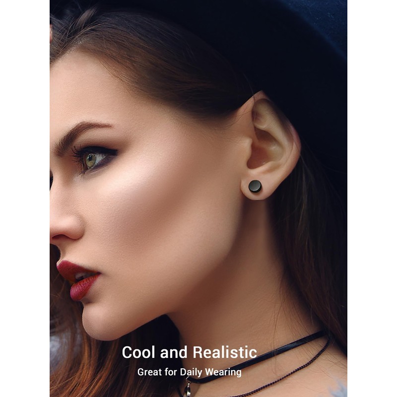 Black Stainless Steel Round Stud Earrings Flat Disk Studs Gothic