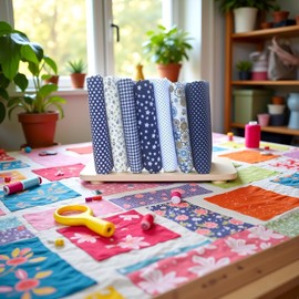 7 Pcs Blue 10" x 10" Top Cotton Craft Fabric Bundle Squares Patchwork DIY Sewing Scrapbooking Quilting Floral Dot Pattern Dark Blue Fabric (25cm x 25cm)