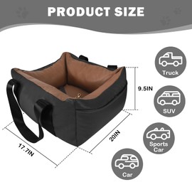 Dog Car Seat for Small Dogs up to 35 lbs Leather Dog Car Bed with Storage Pocket, Waterproof PVC Leather Booster Seat Travel Bed for Front & Back Seat, Clip-On Safety Leash (Black/Brown)