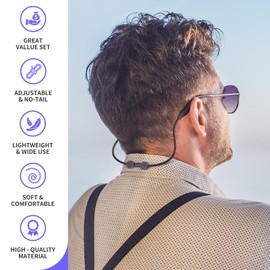 Maitsol Glasses Strap 3 Pcs - No Tail Sunglasses Strap - Adjustable Eyeglasses Strap - Eye Glasses Holder Around Neck, Sports Rope Eyewear Retainer, Glasses Strap for Men Women 14In Black Lanyard Cord