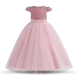 HNXDYY Flower Girl Pageant Sequins Dress Princess Elegant Wedding Party Gown #2036 Pink Size (120) 4-5 Years