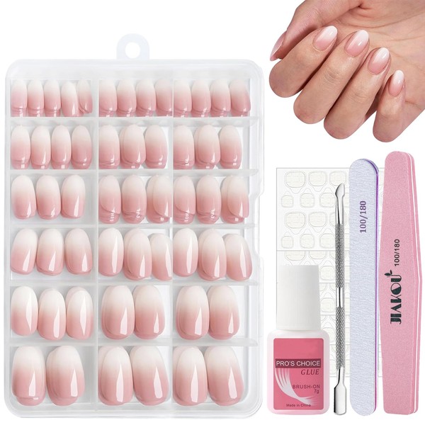 DMQ Short Almond False Nails Kit with Glue, 240Pcs Natural