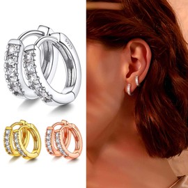 Silvora S925 Ear Cuff Cubic Zirconia Huggie Hoop Small Hoop Earrings Women's Earrings Silver Colour / 18K Gold Plated / Black / Rose Gold Ear Jewellery Ear Clips Set Gifts for Women Girls, Sterling