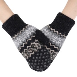Women's Winter Mittens Fleece Lining Knitted Gloves Cold Protection Winter Gloves Elastic Thermal Gloves Thick Wool Gloves Knitted Women's Gloves Cycling Running Ski