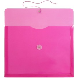 JAM PAPER Plastic Envelopes with Button & String Tie Closure - Letter Booklet - 9 3/4 x 13 - Fuchsia - 12/Pack