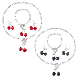UNICRAFTALE 8Pcs 2 Colors Cherry Jewelry Set Cherry Necklace Bracelet Fruit Dangle Stud Earrings Fashion Cherry Pendant Necklace Food Drop Earring Red Cherry Chain Bracelets Birthday Wedding for Women