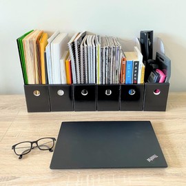 Evelots Magazine File Holder - Set of 12 Black - Office Desk Organizer - Sturdy Cardboard - New Upgraded Double Front Panel for More Stability - Full 4 Inch Wide - Easy Assemble