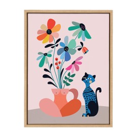 Kate and Laurel Sylvie Mid-Century Modern Daisies Framed Canvas Wall Art by Rachel Lee of My Dream Wall, 18x24 Natural, Decorative Floral Art for Wall