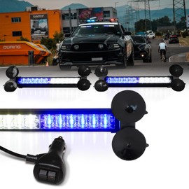 LUMENIX 2x12 Inch LED Traffic Advisor Emergency Strobe Lights Bar Front/Rear Window Windshield 2-in-1 Warning Directional Flashing Light for First Response Vehicles Trucks Volunteer Police- White Blue