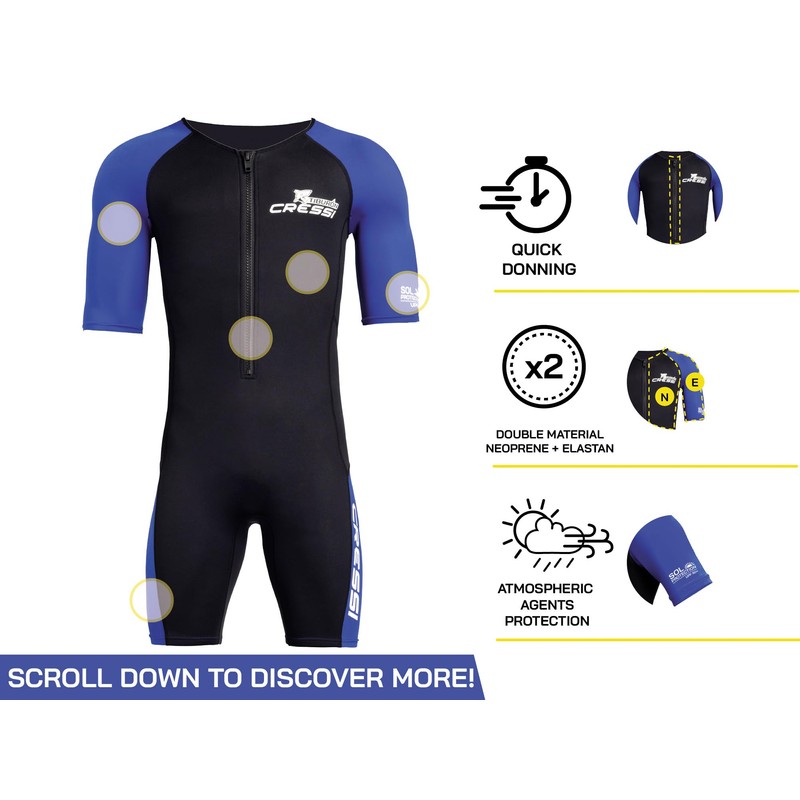 Cressi Mens Tiburon Man Monopiece 2 Mm Shorty Wetsuit, Black/Blue,