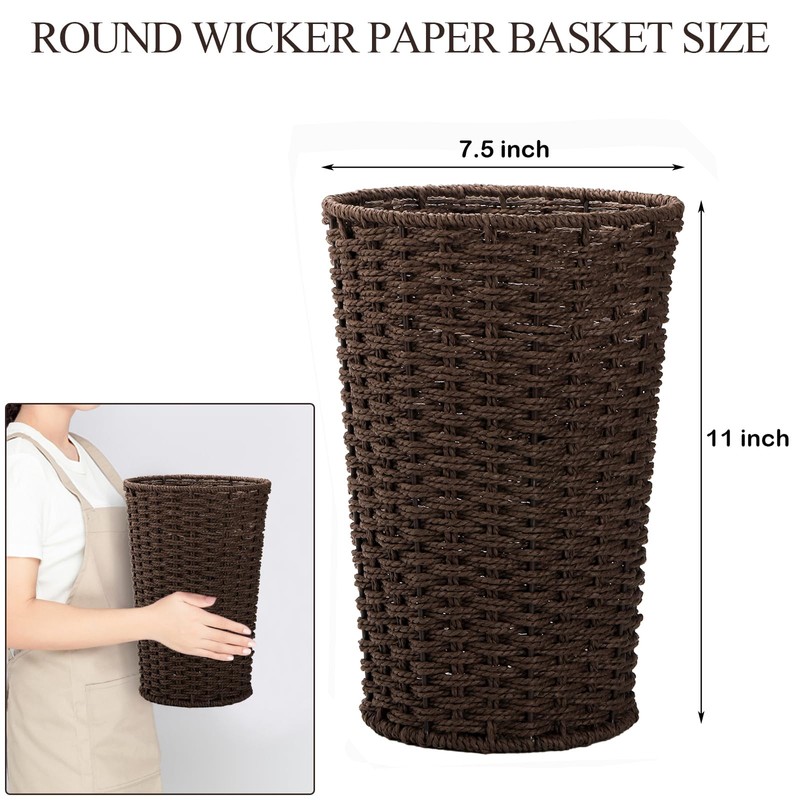 Bekith 2 Pack Small Wicker Waste Paper Basket Woven Basket