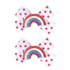 2Pcs Independence Day Hair Bows,Red White and Blue Rainbow Bow Hairs Alligator Clips Barrettes USA Star Grosgrain Bow Hairpin Patriotic 5th of July Hair Accessories for Baby Girls Toddler Kids Gifts