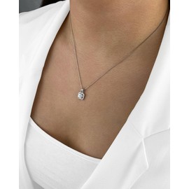 DANIEL CLIFFORD Women's Necklace 925 Silver Pendant Crystal 'Lindsey', 45 cm Filigree Silver Chain Stone Pendant Square Thin Chain Small Stone, Sterling Silver, Cubic Zirconia