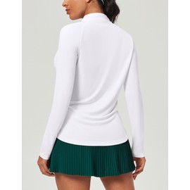 Heathyoga Womens Long Sleeve Workout Tops Golf Shirts for Woman UPF 50+ UV Sun Protection SPF Shirts Quarter Zip Pullover White