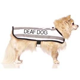 DEAF DOG (Dog Has Limited/No Hearing) White Colour Coded S M L Reflective Waterproof Fleece Lined Warm Dog Coats PREVENTS Accidents By Warning Others Of Your Dog In Advance (S)