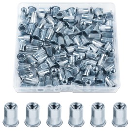 Pack of 100 Rivet Nuts M5, Jeboler Blind Rivet Nuts M5 Flat Head Retractable Nuts Threaded Rivets Galvanised Steel Sleeve Nut Rivet Nutsert Threaded Sleeve for Metal Plates Pipes etc.