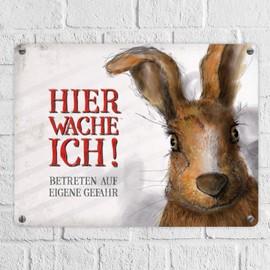 trendaffe - Hier wache ich! Rabbit Tin Sign 15 x 20 cm - Metal Sign Decorative Sign Warning Sign