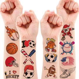 Sports Temporary Tattoos Olympic Sports Balls Stickers Basketball, Football, Baseball, Soccer Themed Stickers for Kids Birthday Party Supplies, Decorations, Favors Prizes Cute Gifts for Boys and Girls