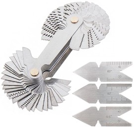 Wolfride 3 Types of Screw Measures, Set of 61, Pitch Gauge, Center Gauge, 55° (inch) and 60° (60° mm) and 60° (US Single Type), 3 Types of Screw Standards, Stainless Steel Ruler, Portable and Convenient, Screw Pitch Gauge, Measuring Tool, Silver