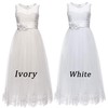 Lace Embellished A-Line Sleeveless Girls Wedding Party Dresses Size 10,Ivory