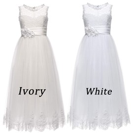 Lace Embellished A-Line Sleeveless Girls Wedding Party Dresses Size 10,Ivory