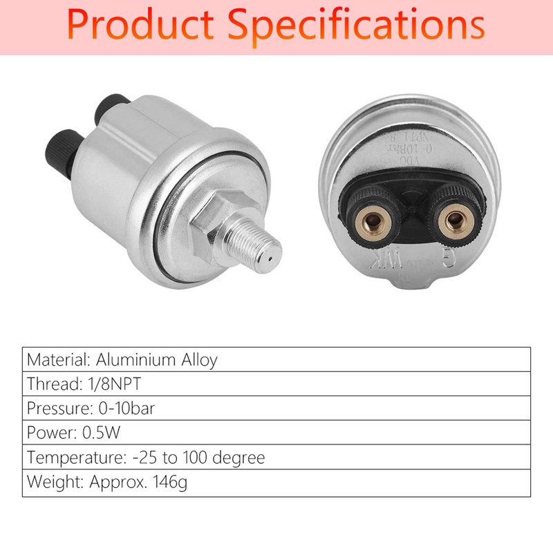 Oil Pressure Sensor, 0 to 10 Bars 1/8 NPT Oil