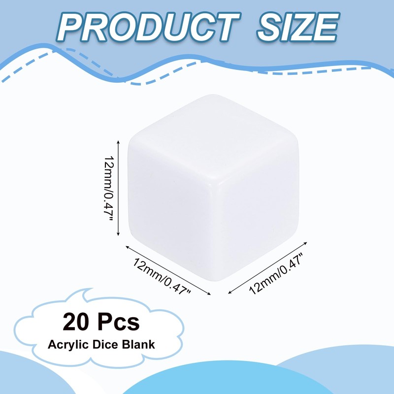 PATIKIL 12mm Acrylic Dice Blank, 20 Pcs Standard Game Dice