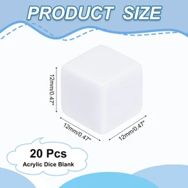 PATIKIL 12mm Acrylic Dice Blank, 20 Pcs Standard Game Dice Square Corner Blank Dice with Smoothed Surface Six Sided for Board Games Teaching, White