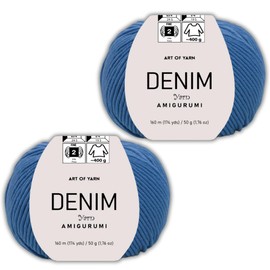 Art of Yarn Denim 55% Cotton,45% Poliacrylic, 2 Skeins Total 100gr (3,52 oz),320m (3,48 yds),Soft & Smooth Yarn Sport – Fine(2) for Crocheting, Knitting, Amigurumi, Baby Blankets, Baby Garments 99917