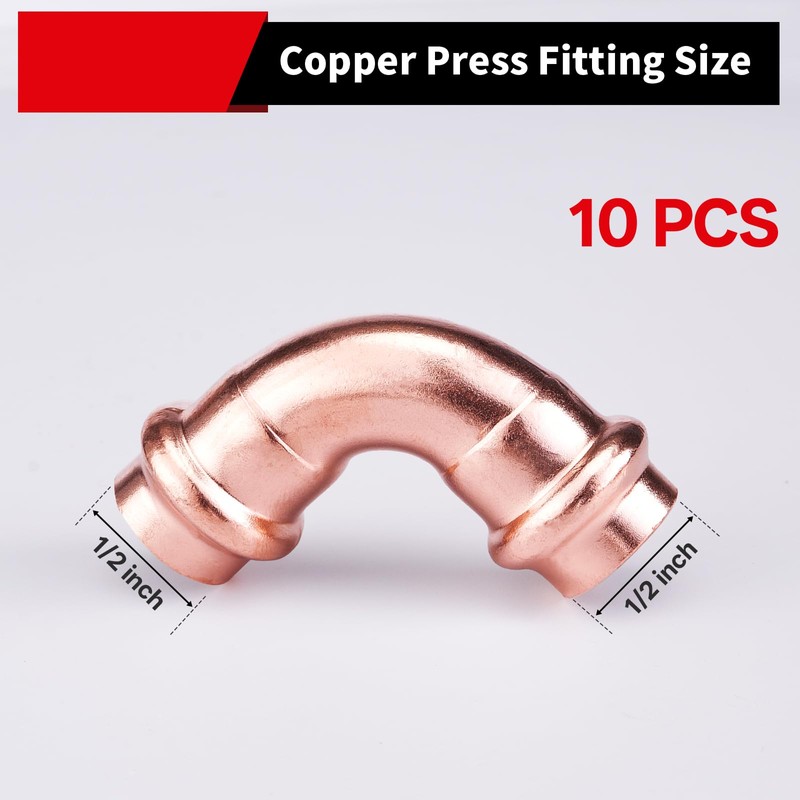 ROGVOC Copper Press Fitting 90 Degree Elbow Fittings, 10-Pcs 1/2