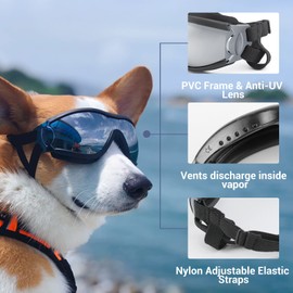 NAMSAN Clear Dog Goggles, and Black Sunglasses for Medium to Large Dogs, 2 Pieces, Anti-UV Dog Sunglasses, Windproof Summer Dog Eye Protection, Winter Snow Dog Glasses, Adjustable