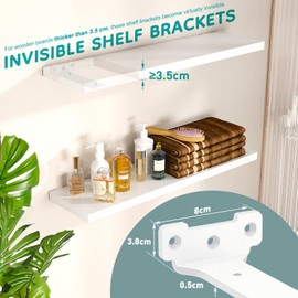 Yeabett Shelf Brackets, 2 Pack Right Angle Floating Shelf Brackets 15cm, 70kg Load Capacity, White