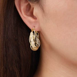 Cimenexe Bohemian Crystal Hollow Circle Earrings Gold CZ Filigree Hoop Earrings Mesh Twist Rope Hoop Earrings Rhinestone Twist Circle Earrings Jewellery for Women and Girls Gifts, Alloy Steel Metal