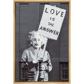 SIGNWIN Framed Canvas Print Wall Art Banksy British Artist Einstein Love Picket Sign Protest Portrait Graffiti & Street Art Urban Modern Art Bohemian for Living Room, Bedroom, Office - 24"x36" NATURAL