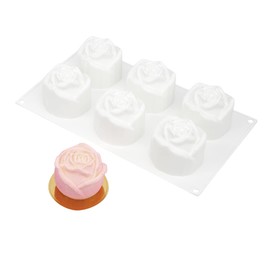 Pastry Tek 6 Cavities Rose Baking Molds, 10 Oven-Ready 3D Rose Molds - Flexible, Freezable, White Silicone Chocolate Molds, Easy Release, For Making Candies or Chocolates - Restaurantware