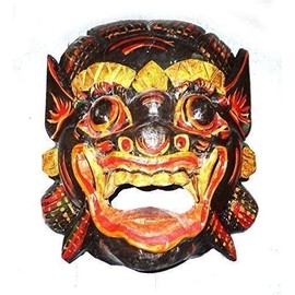 Double Duck Dark brown/Black wooden mask of Barong, hand- Carved In Bali, Wall Mask M