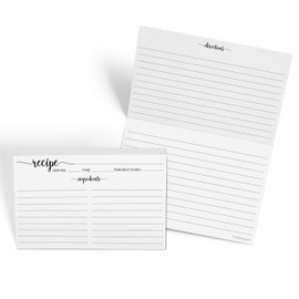 321Done Folding Recipe Cards (Set of 50) X-Large - Made in USA - Folds to 4x6 from 8x6 - Rustic Boho Black and White Minimalist – Retro Vintage Luxury Thick Cardstock Jumbo Folded Double-Sided