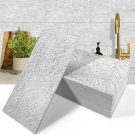 MOONFUN 50-Pieces Thick PVC Subway Tile,4"x 8" Peel and Stick Backsplash Wall Tiles,Natural Stone White Self-Adhesive Backsplash for Kitchen,Bathroom,Living Rooms,Fireplace,RV(11.11 Sq. Ft. Coverage)