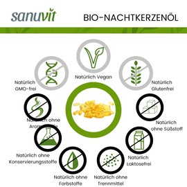 Sanuvit® - Organic Evening Primrose Oil 500 mg | 180 Capsules | Rich in Gamma Linolenic Acid | High Dose | High Bioavailability and Compatibility | Vegan | Made in Austria