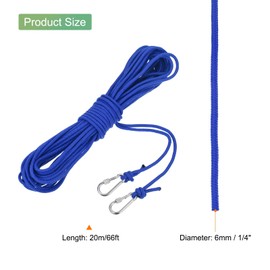 sourcing map 20m Hollow Braided Polypropylene Anchor Rope with Hook, 6mm Nylon Floating Line for Marine Pool Life Boat Anchor Rope, Blue