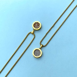 Quiges Silver Stainless Steel 12mm Mini Coin Zirconia Pendant Holder and Natural Green Abalone Shell Coin with Box Chain Necklace 42 + 4cm Extender