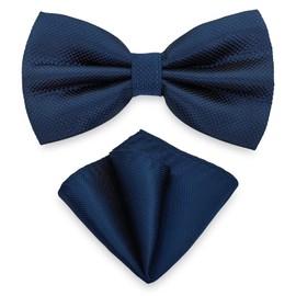 Juego de corbatín y pañuelo para hombre, diseño unisex, pajarita y bolsillo cuadrado para esmoquin formal o boda, M-B-T9, Azul marino, Talla única
